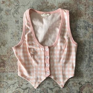 Pink and White Checkered Button-Up Vest